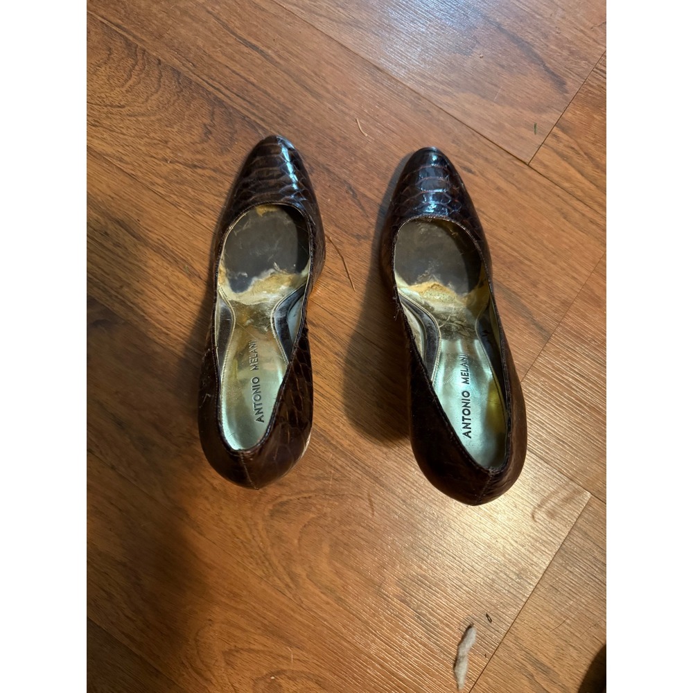 Antonio Melani Snakeskin Embossed Heels Women's Dark Brown Pointed Toe Pumps 10M